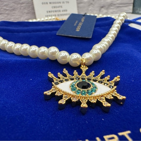 Kurt Geiger Evil Eye and Faux Pearl Necklace with Dust Bag NWT - Picture 4 of 6